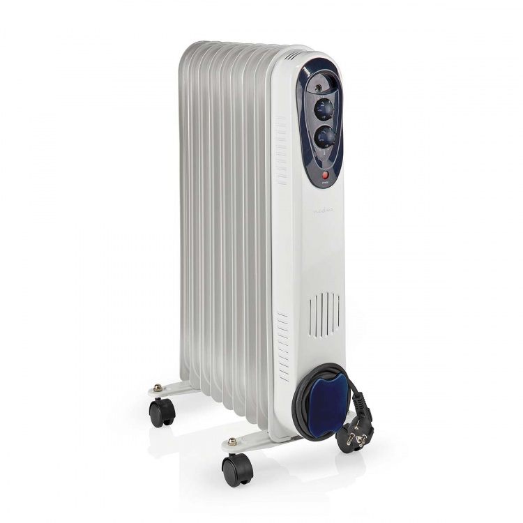 Nedis Mobil Olie Radiator | 800 / 1200 / 2000 W | 9 Finner | Justerbar termostat | 3 Varmeindstillinger | Fald over beskyttelse | Hvid