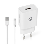 Nedis Vægoplader | 12 W | Hurtigopladningsfunktion | 2.4 A | Antal output: 1 | USB-A | Micro USB (Loose) kabel | 1.00 m | Single Voltage Output | Hvid
