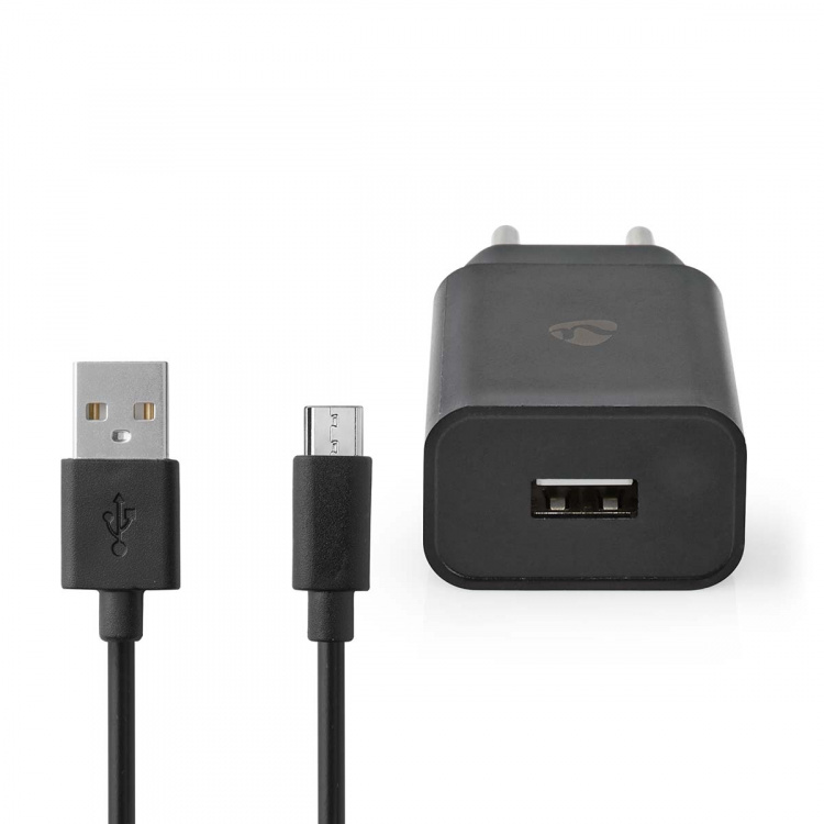 Nedis Vægoplader | 12 W | Hurtigopladningsfunktion | 1x 2.1 A A | Antal output: 1 | USB-A | Micro USB (Loose) kabel | 1.00 m | Single Voltage Output | Sort