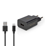 Nedis Vægoplader | 12 W | Hurtigopladningsfunktion | 1x 2.1 A A | Antal output: 1 | USB-A | Micro USB (Loose) kabel | 1.00 m | Single Voltage Output | Sort