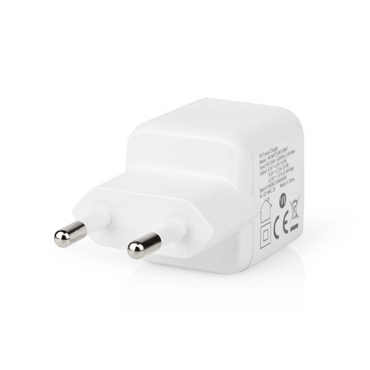 Nedis Vægoplader | 20 W | PD3.0 20W | Hurtigopladningsfunktion | 1.67 A / 2.22 A / 3.0 A | Antal output: 1 | USB-C™ | Automatisk Valgt Spænding | Hvid