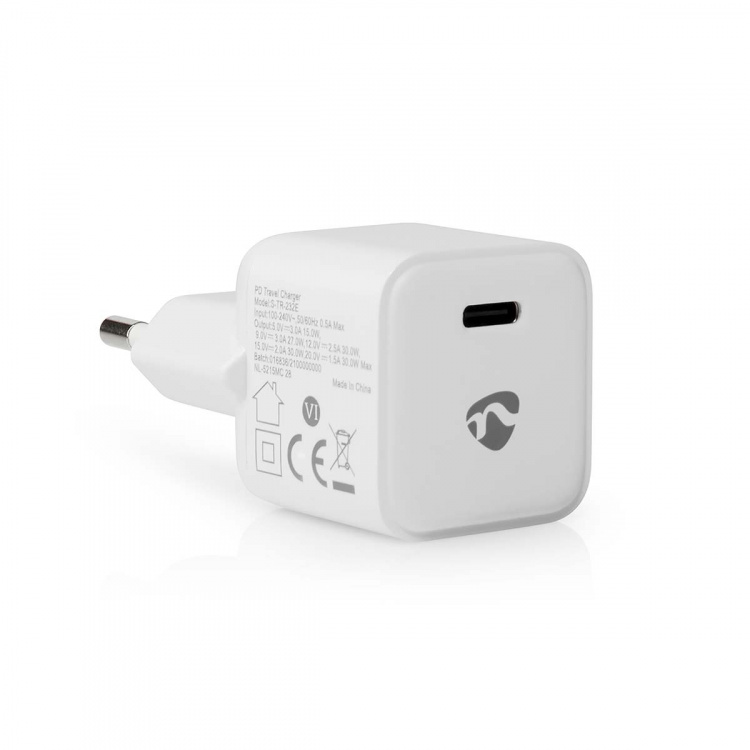 Nedis Vægoplader | 30 W | PD3.0 30W | Hurtigopladningsfunktion | 1.5 / 2.0 / 2.5 / 3.0 A | Antal output: 1 | USB-C™ | Automatisk Valgt Spænding | Hvid