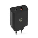 Nedis Vægoplader | 65 W | Hurtigopladningsfunktion | 2.0 / 2.25 A / 3.25 A A | Antal output: 2 | USB-A / USB-C™ | Automatisk Valgt Spænding | Sort