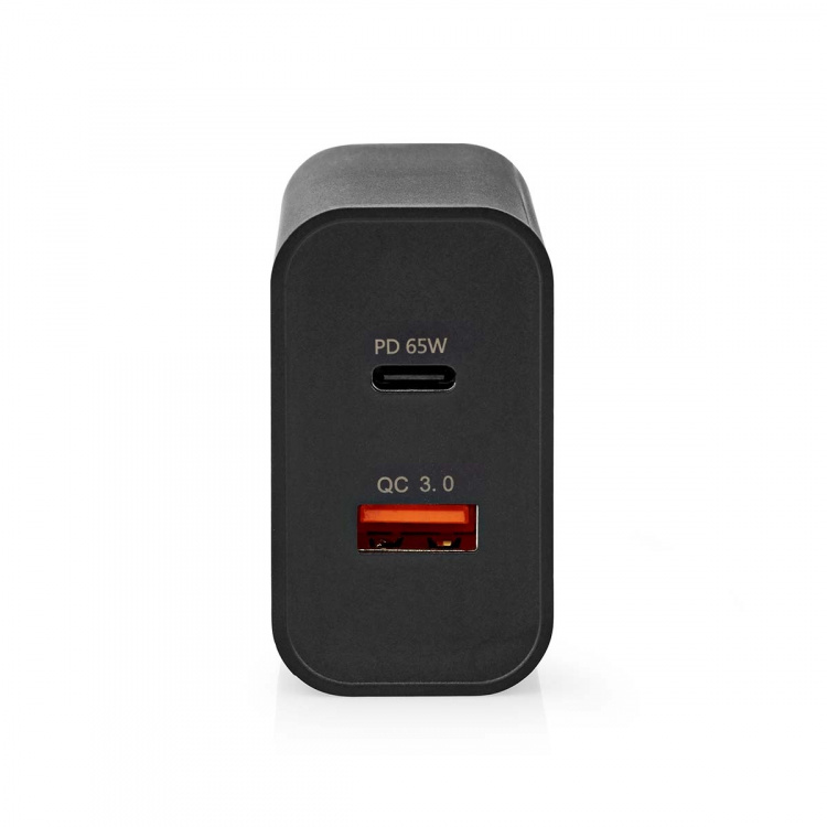 Nedis Vægoplader | 65 W | Hurtigopladningsfunktion | 2.0 / 2.25 A / 3.25 A A | Antal output: 2 | USB-A / USB-C™ | Automatisk Valgt Spænding | Sort