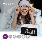 Nedis Vækkeur med Trådlås Ladning | Qi certificeret | 5 / 7.5 / 10 / 15 W | USB-A Male | Natlys | 2 Alarmtider | Snooze funktion