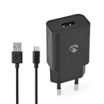 Nedis Vægoplader | 5 W | 1.0 A A | Antal output: 1 | USB-A | Micro USB (Loose) kabel | 1.00 m | Single Voltage Output | Sort