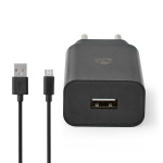 Nedis Vægoplader | 5 W | 1.0 A A | Antal output: 1 | USB-A | Micro USB (Loose) kabel | 1.00 m | Single Voltage Output | Sort