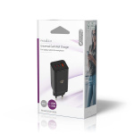 Nedis Vægoplader | 65 W | GaN | PD3.0 18W / PD3.0 20W / PD3.0 27W / PD3.0 36W / PD3.0 45W / PD3.0 60W / PD3.0 65W / QC3.0 | Hurtigopladningsfunktion | 3.0 / 3.25 A A | Antal output: 3 | USB-A / 2x USB-C™ | Automatisk Valgt Spænding | Sort
