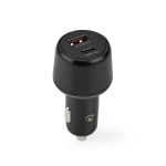 Nedis Biloplader | 65 W | 2.0 / 3.0 / 3.25 A | Antal output: 2 | Porttype: USB-A / USB-C™ | Automatisk Valgt Spænding