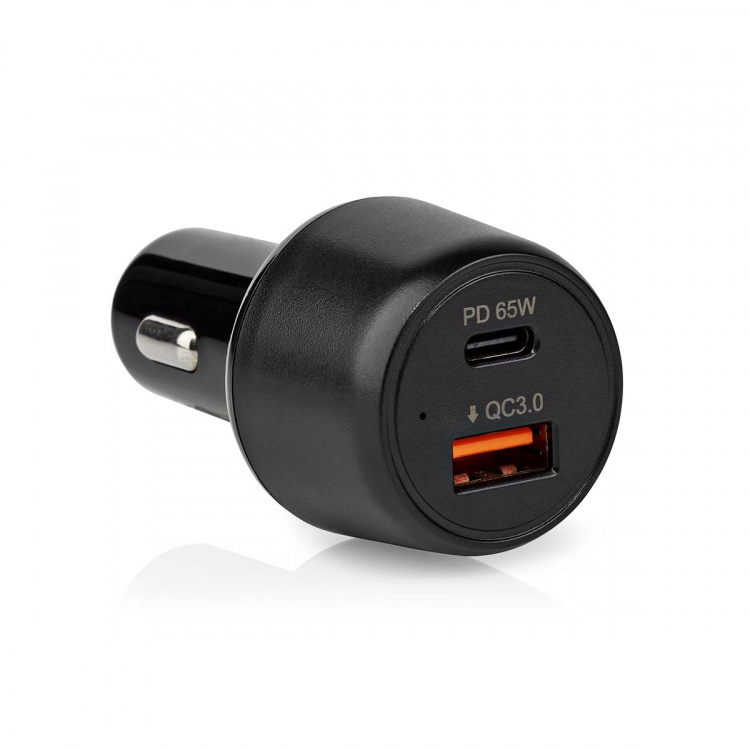 Nedis Biloplader | 65 W | 2.0 / 3.0 / 3.25 A | Antal output: 2 | Porttype: USB-A / USB-C™ | Automatisk Valgt Spænding