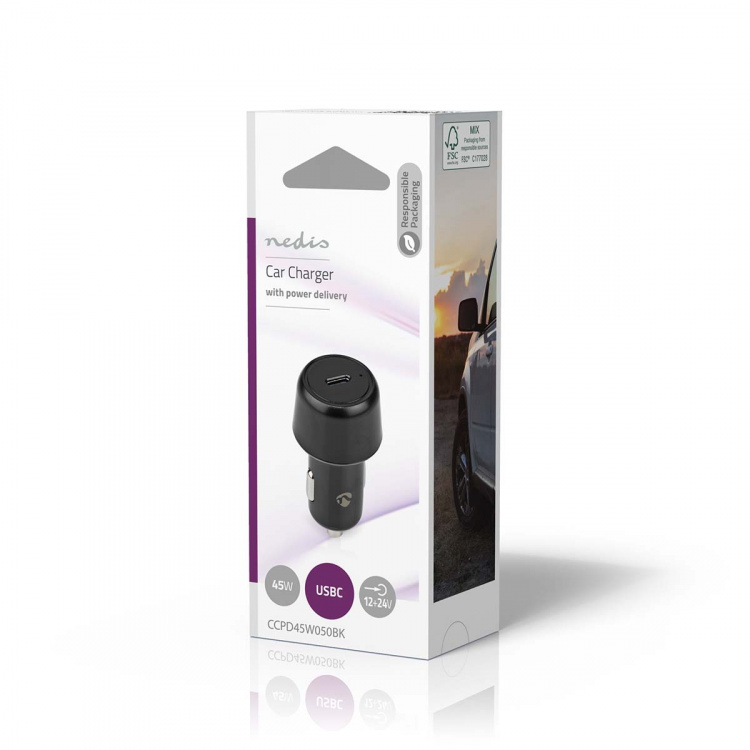 Nedis Biloplader | 45 W | 3.0 A | Antal output: 1 | Porttype: USB-C™ | Automatisk Valgt Spænding