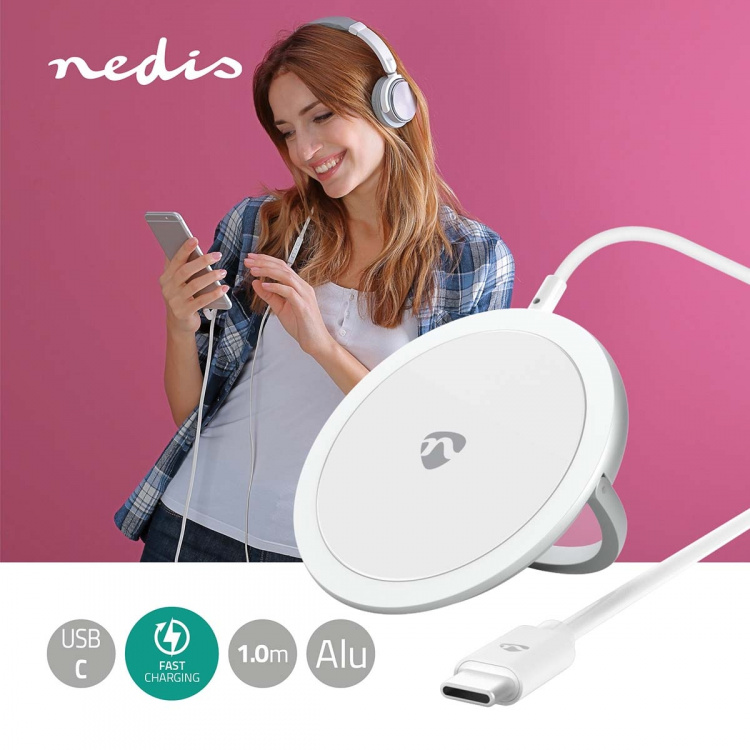 Nedis Trådløs oplader | Stand | 5 / 7.5 / 10 / 15 W | 1.0 / 1.1 / 1.67 / 2 A | Inkluderet kabel | USB Type-C™ | 1.00 m