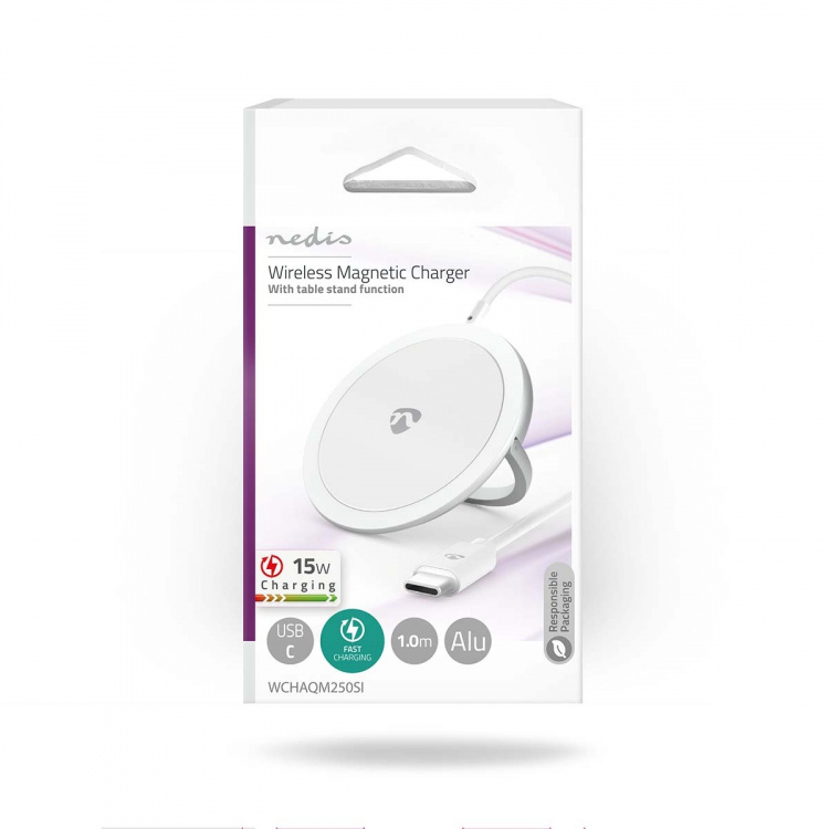 Nedis Trådløs oplader | Stand | 5 / 7.5 / 10 / 15 W | 1.0 / 1.1 / 1.67 / 2 A | Inkluderet kabel | USB Type-C™ | 1.00 m