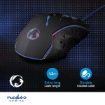 Nedis Gaming Mouse | Kabel | 1200 / 1800 / 2400 / 3600 dpi | Justerbar DPI | Antal knapper: 6 | Programmerbare knapper | Højrehåndet | 1.50 m | LED