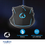 Nedis Gaming Mouse | Kabel | 1200 / 1800 / 2400 / 3600 dpi | Justerbar DPI | Antal knapper: 6 | Programmerbare knapper | Højrehåndet | 1.50 m | LED