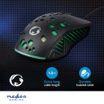 Nedis Gaming Mouse | Kabel | 800 / 1200 / 2400 / 3200 / 4800 / 7200 dpi | Justerbar DPI | Antal knapper: 7 | Programmerbare knapper | Højrehåndet | 1.50 m | RGB