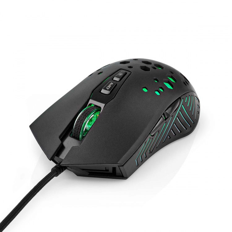 Nedis Gaming Mouse | Kabel | 800 / 1200 / 2400 / 3200 / 4800 / 7200 dpi | Justerbar DPI | Antal knapper: 7 | Programmerbare knapper | Højrehåndet | 1.50 m | RGB