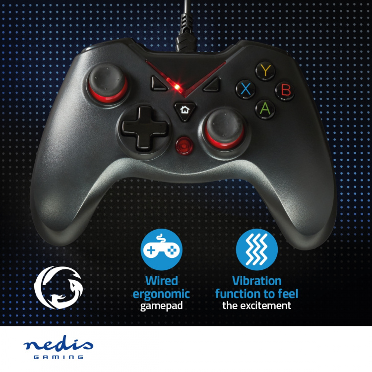 Nedis Gamepad | USB Type-A | USB Drevet | PC | Antal knapper: 12 | Kabellængde: 1.60 m | Sort