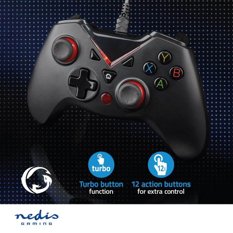 Nedis Gamepad | USB Type-A | USB Drevet | PC | Antal knapper: 12 | Kabellængde: 1.60 m | Sort