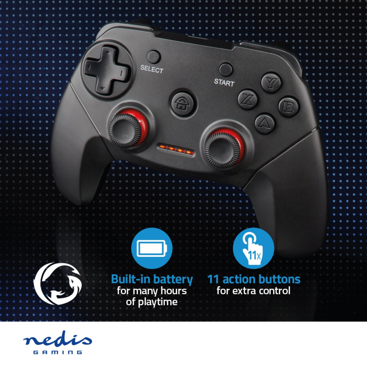 Nedis Gamepad | Trådløs | Batteri | PC | Antal knapper: 11 | Kabellængde: 1.00 m | Sort
