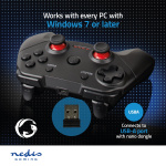 Nedis Gamepad | Trådløs | Batteri | PC | Antal knapper: 11 | Kabellængde: 1.00 m | Sort