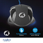 Nedis Gaming Mouse | Kabel | 1200 / 2400 / 4800 / 7200 dpi | Justerbar DPI | Antal knapper: 6 | Programmerbare knapper | Højrehåndet | 1.50 m | Uden Belysning