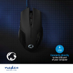 Nedis Gaming Mouse | Kabel | 1200 / 2400 / 4800 / 7200 dpi | Justerbar DPI | Antal knapper: 6 | Programmerbare knapper | Højrehåndet | 1.50 m | Uden Belysning