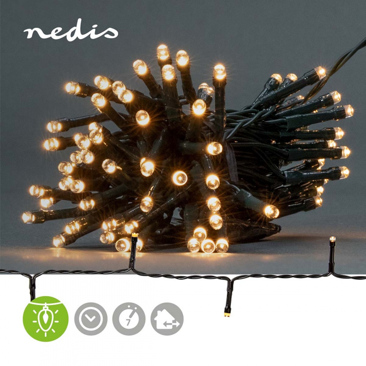 Nedis Julebelysning | Snor | 96 LED\'s | Varm Hvid | 7.20 m | Lyseffekter: 7 | Indendørs eller udendørs | Batteri