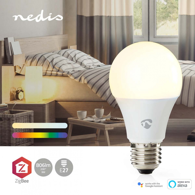 Nedis SmartLife Fuld Farve Pære | E27 | 806 lm | 9 W | RGB / Varm til kølig hvid | 2200 - 6500 K | Android™ / IOS | Pære | 1 stk
