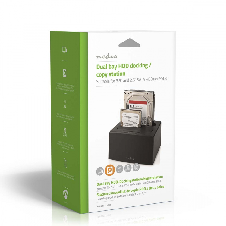 Nedis Harddisk Dockingstation | USB 3.2 Gen1 | USB Type-A | 2 Diske | 2.5 / 3.5 