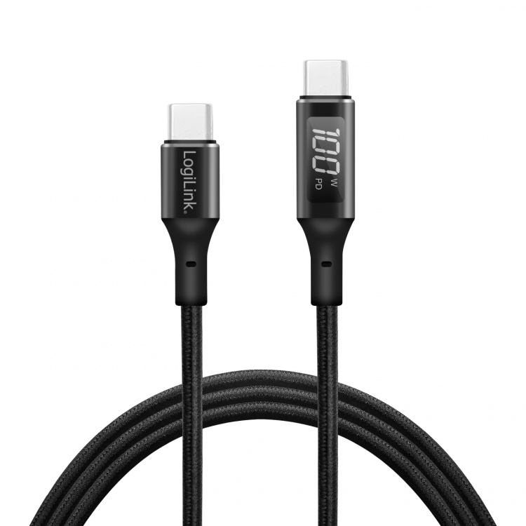 LogiLink USB-C - USB-C-kabel med display 100W 1 m Svart LogiLink USB-C - USB-C-kabel med display 100W 1 m Svart
