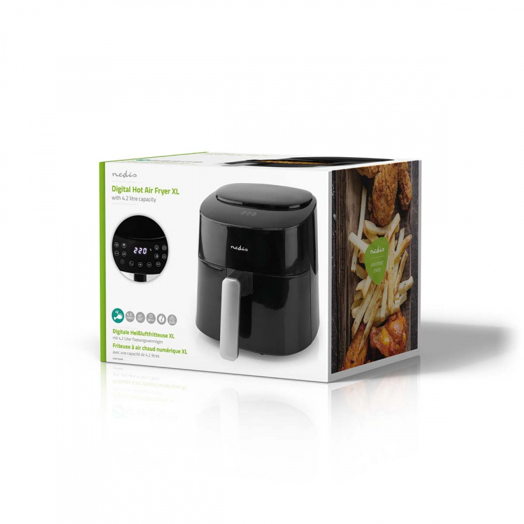 Nedis Hot Air Fryer | 4,2 l | Timer: 240 min | Antal forudindstillede programmer: 8 | Digital | Sort