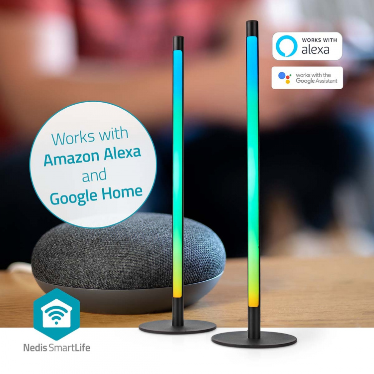 Nedis SmartLife Stemningslys | Wi-Fi | Tube | 600 lm | RGBIC / Varm til kølig hvid | 2700 - 6500 K | 36 W | Metal | 2 stk