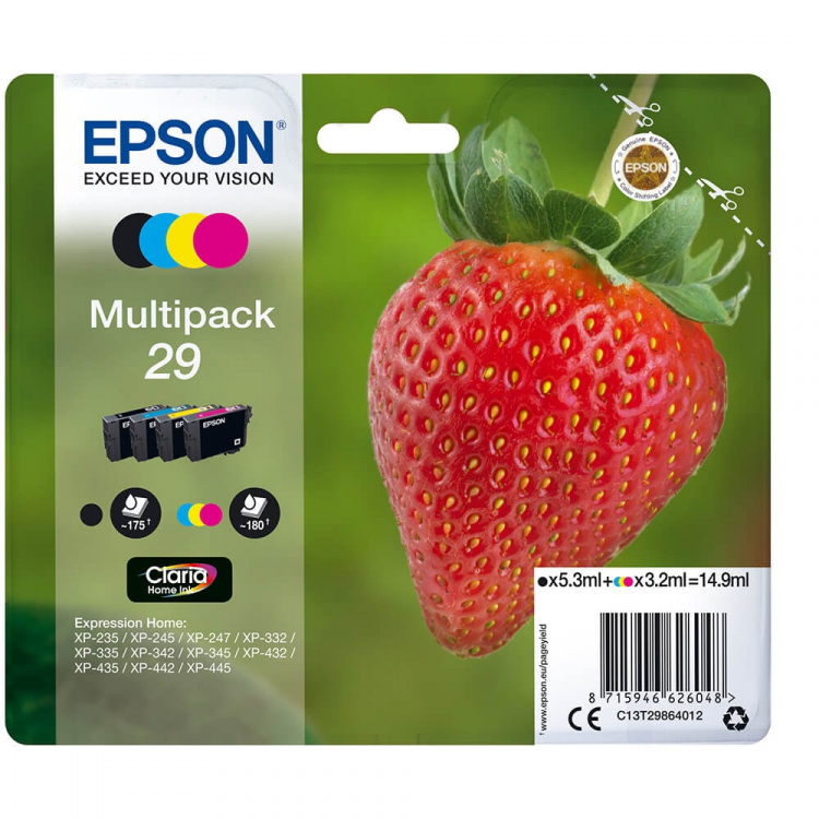 EPSON Blæk Multipak C13T29864012 29 Strawberry Sort Cyan Magenta Gul EPSON Blæk Multipak C13T29864012 29 Strawberry Sort Cyan Magenta Gul