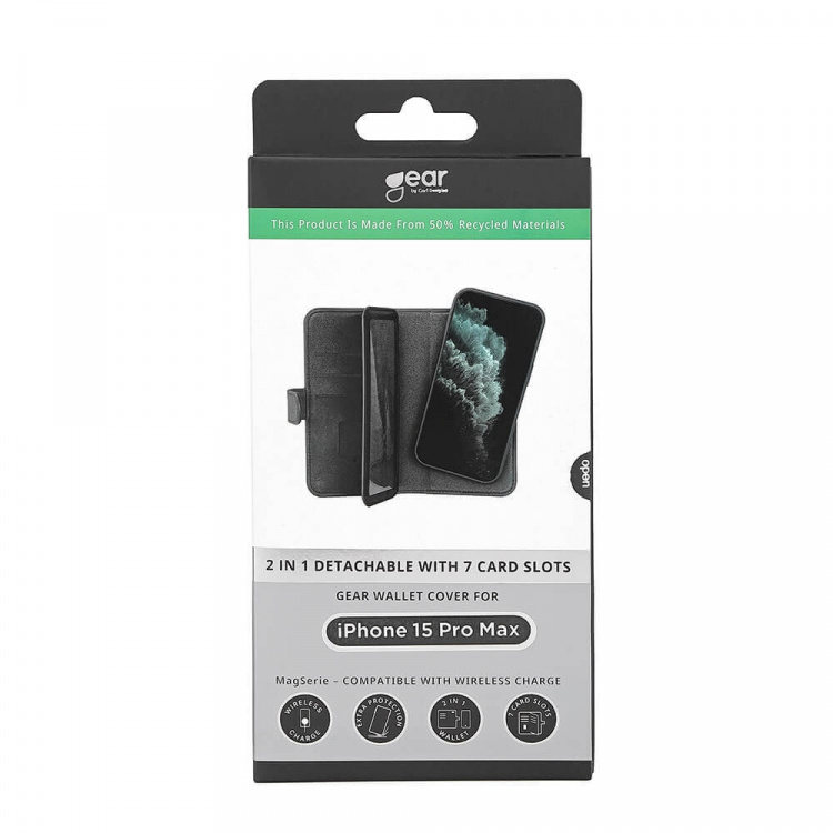 Gear Mobilcover 2i1 MagSerie 7 kort iPhone 15 Pro Max Sort