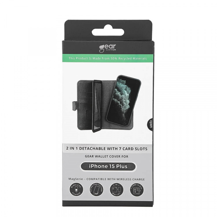 Gear Mobilcover 2i1 MagSerie 7 kort Genanvendt iPhone 15 Plus Sort