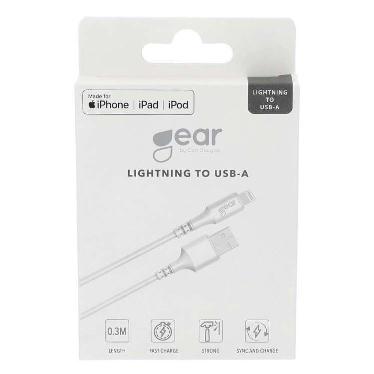 Gear Rundt ladekabel Lightning til USB-A 0,3m Hvid MFI