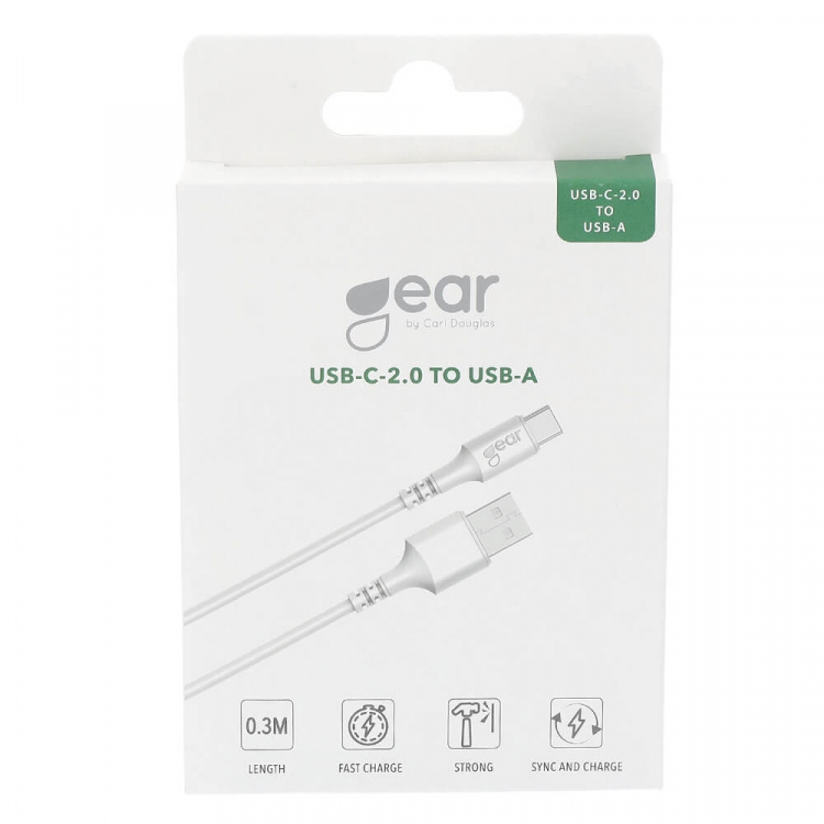 Gear Ladekabel USB-A-USB-C 2.0 0,3m Rundt Kabel Hvid