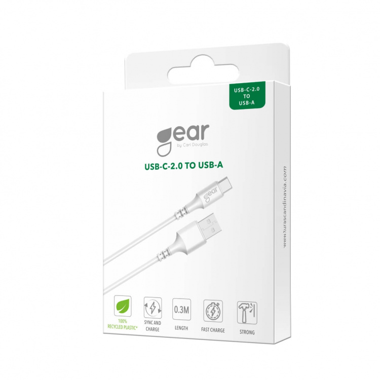 Gear Ladekabel USB-A-USB-C 2.0 0,3m Rundt Kabel Hvid