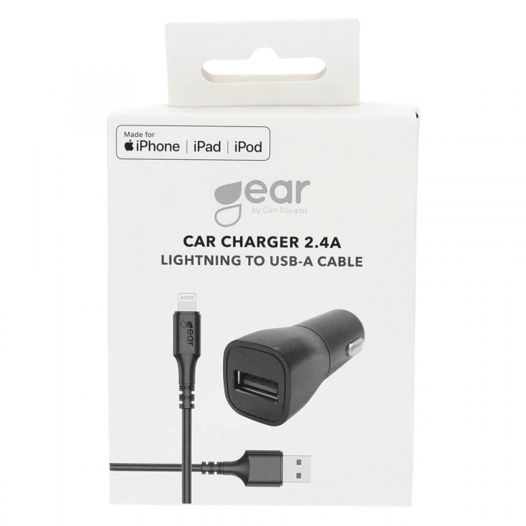 Gear Lader 12-24V 1xUSB 2,4A Sort Lightning kabel 1m MFI C89