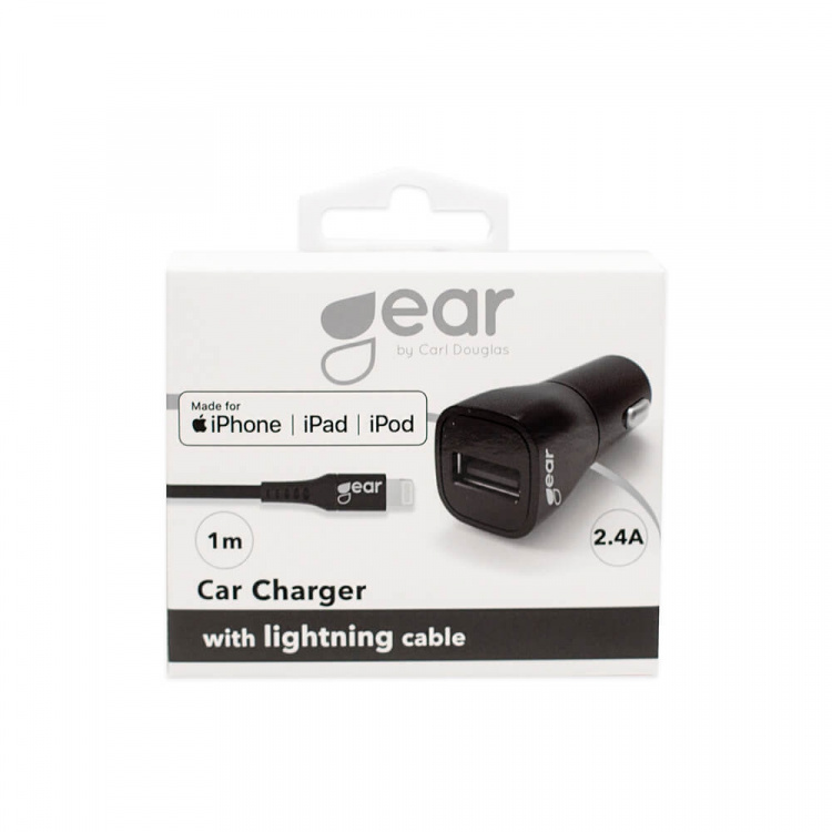 Gear Lader 12-24V 1xUSB 2,4A Sort Lightning kabel 1m MFI C89
