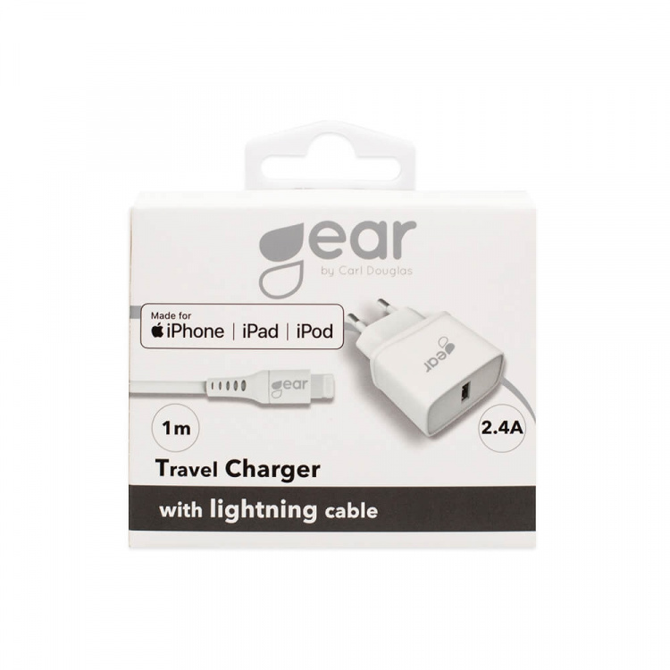 Gear Lader 220V 1xUSB 2,4A Hvid Lightning Kabel 1m MFI C89
