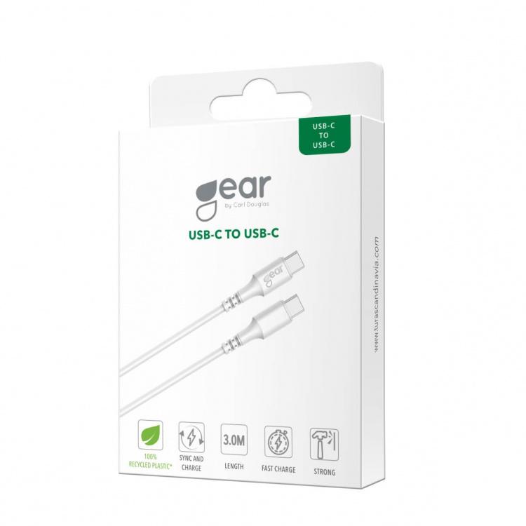 Gear Ladekabel USB-C til USB-C 2.0 3m Kabel Hvid