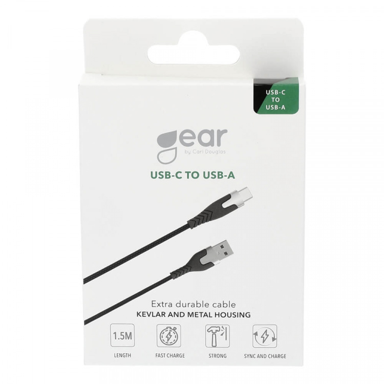 Gear Ladekabel PRO USB-A til USB-C 2.0 1.5m Sort Kevlarkabel m/Metalkobling