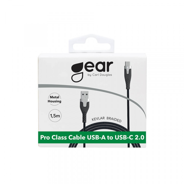 Gear Ladekabel PRO USB-A til USB-C 2.0 1.5m Sort Kevlarkabel m/Metalkobling
