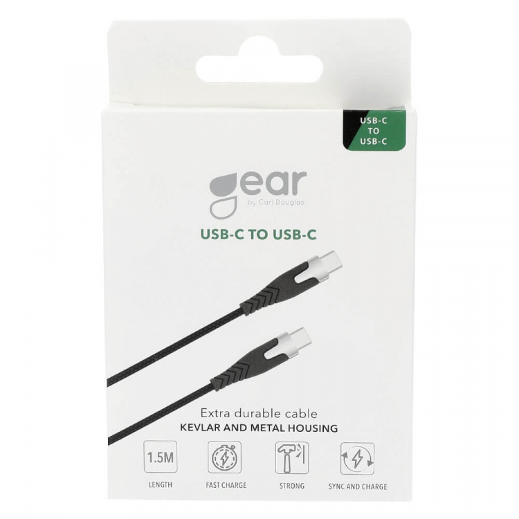 Gear Ladekabel PRO USB-C til USB-C 2.0 1.5m Sort Kevlarkabel m/Metalkobling