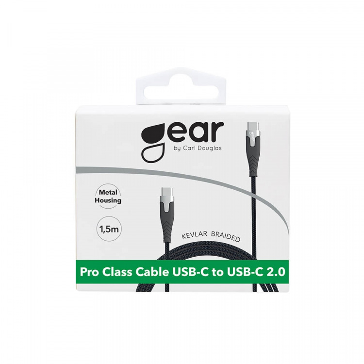 Gear Ladekabel PRO USB-C til USB-C 2.0 1.5m Sort Kevlarkabel m/Metalkobling