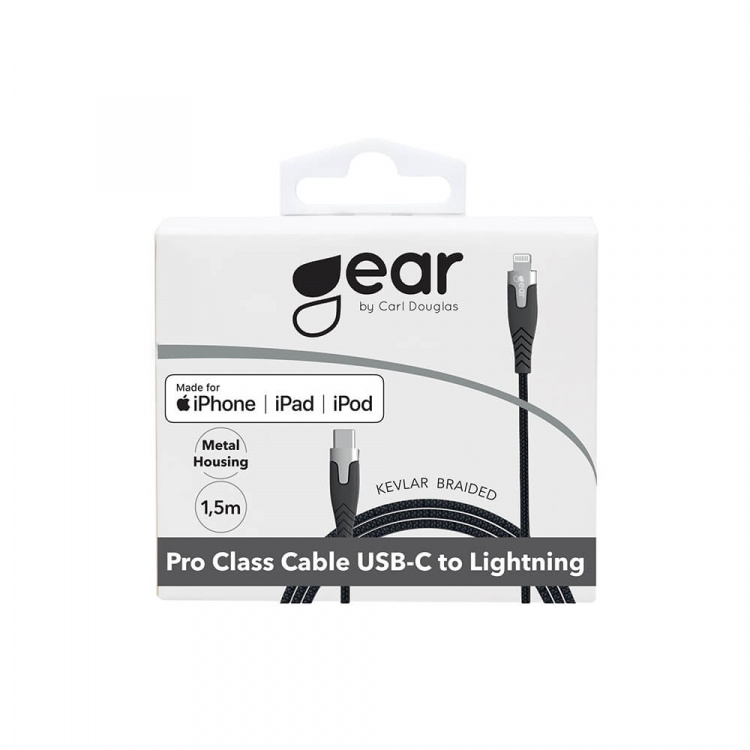 Gear Ladekabel PRO USB-C til Lightning C94 1.5m Sort Kevlarkabel m/Metalkobling