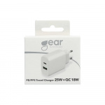 Gear Lader 220V 1xUSB-C + 1xUSB-A PD/PPS 25W + 18W QC Hvid
