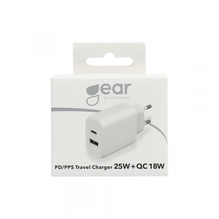 Gear Lader 220V 1xUSB-C + 1xUSB-A PD/PPS 25W + 18W QC Hvid